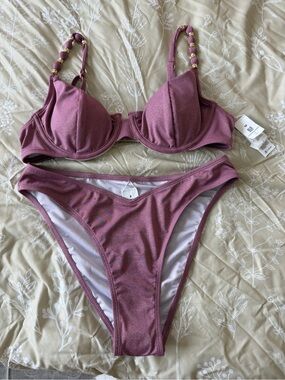 Cupshe Dusty Rose Beaded-Strap Molded Cup Bikini Set